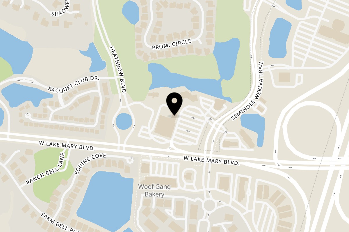 Map showing the location of Samurai Sushi on 100 International Pkwy #122 in Lake Mary